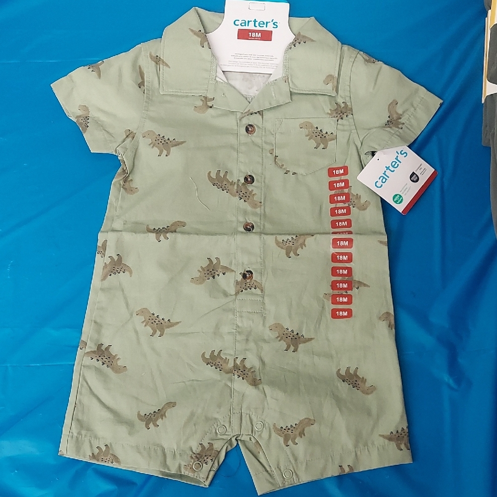 Carter's Olive Dinosaur Print Romper
